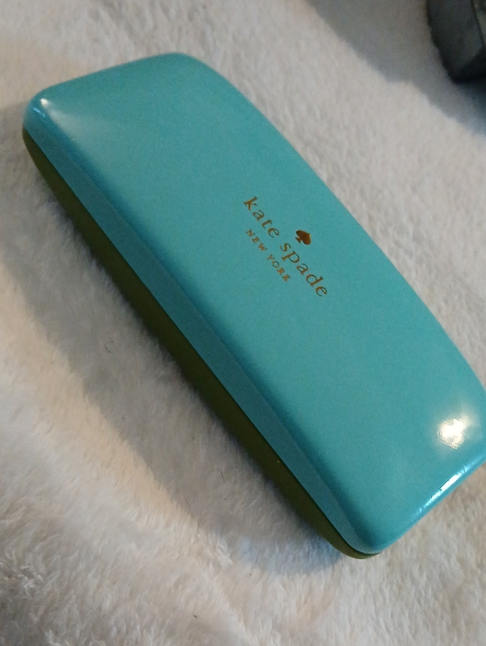 kate spade Turquoise & Olive Hard Eyeglass Case [Gold Logo] LIKE NEW!